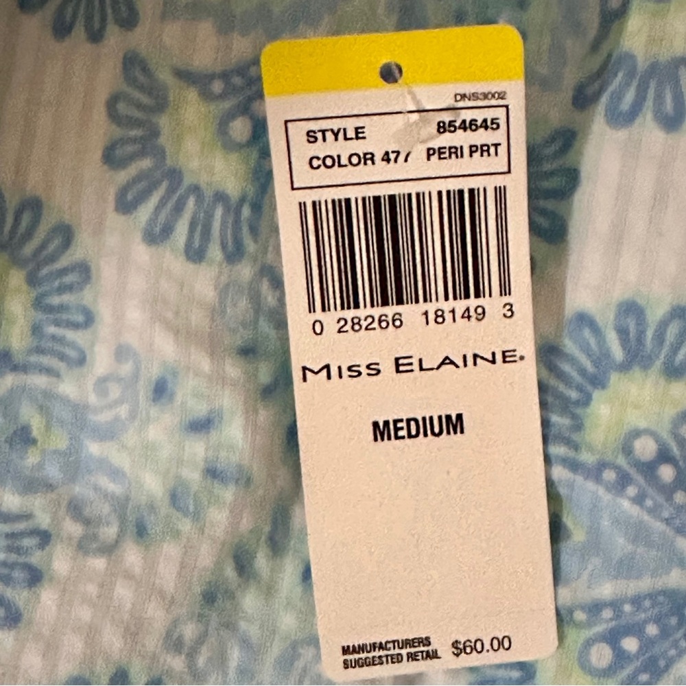 NWT Miss Elaine blue and white floral nightgown / long sleep shirt Size Medium. - Picture 5 of 7